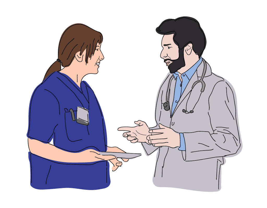 Female Nurse talking with Male Doctor